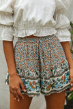 Summer Boho Floral Print A-line Elastic Waist Shorts