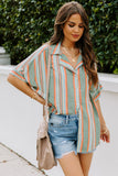 Button Striped Short Sleeves Shirt