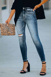 Dark Blue Slit High Waist Jeans