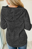 Heathered Print Button Snap Neck Pullover Hoodie