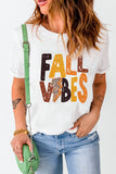 FALL VIBES Leopard Graphic Print Short Sleeve T Shirt