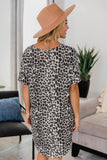 V Neck Animal Print T-shirt Mini Dress with Pockets