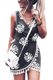 Palm Leaves Print Tassel Wrap V-Neck Mini Dress
