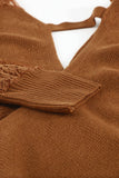 Sexy V Neck Surplice Hollow-out Sweater with Lace Sleeves