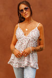 Beige Floral V Neck Flowy Tank Top