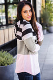 Striped Color Block Drawstring Hoodie