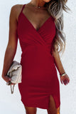 Criss Cross Spaghetti Strap Side Split Bodycon Mini Dress