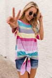 Colorful Striped Short Sleeve Top with Knot