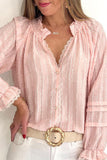 Sweet Lace Frilled Trim Button Up Blouse