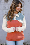 Orange Buttoned Color Block Long Sleeve Top