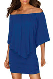Plus Size Multiple Dressing Layered Dark Blue Mini Poncho Dress