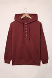 Wine Red Snap Button Pullover Hoodie with Pocket