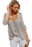 Button Detail Roll Up Sleeve Blouse
