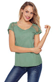 Green Ripped Hollow Out Shoulder Tie Dye T-Shirt Top