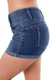 Light Blue Triple Button High Waisted Denim Shorts