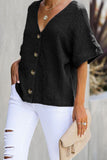 V Neck Button Front Crinkled Blouse