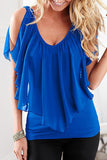 Amry Green Shawl Short Sleeves Chiffon Patchwork Blouse