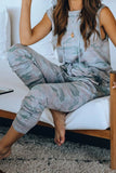 Sleeveless Knit Camo Hoodie Joggers Set