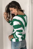 Striped Colorblock V Neck Knitted Sweater