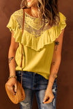 Yellow Lace Splicing Ruffled Short Sleeve T-shirt
