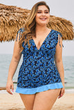 Black Plus Size Grecian Skater Ruched Tankini