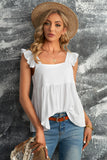 Khaki Flutter Shoulder Babydoll Top