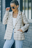 White Pockets Lapel Collar Plaid Blazer