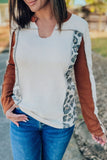 Leopard Colorblock Waffle Knit Long Sleeve Top