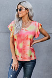 Tie-dye Print Ruffled Sleeves T-shirt