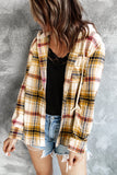 color Plaid Print Pocket Drawstring Hooded Jacket