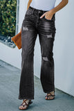 High Rise Washed Distressed Flare Jeans