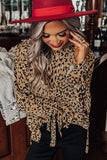 Leopard Print Cuff Knot Long Sleeve Blouse