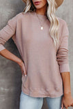 Crew Neck Ribbed Trim Waffle Knit Top