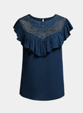 Lace Splicing Ruffled Short Sleeve T-shirt