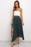 Fashion Print Side Slit Pleated Maxi Skirt