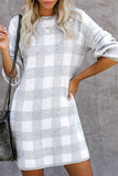 Gingham Balloon Sleeve Sweater Dress