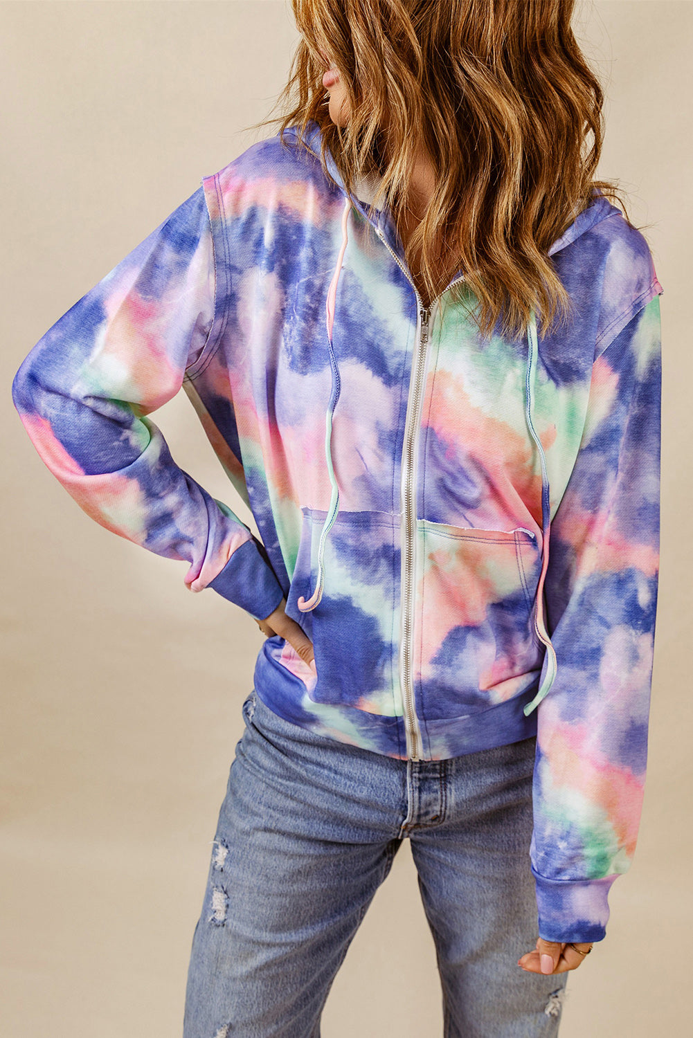 color Tie dye Pocket Zip Up Hoodie ALELLY