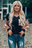 Sequin Splicing V Neck Bishop Sleeves Top