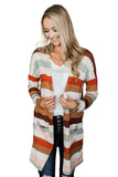 Multicolor Striped Print Pockets Open Front Cardigan