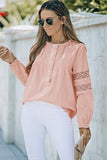 Pink Lace Crochet Button-up Long Sleeve Shirt