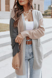 Colorblock Pocketed Cardigan with Ribbed Trim