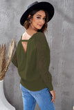 Sexy V Neck Surplice Hollow-out Sweater with Lace Sleeves