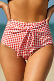 Plaid Print Front Tie High Waist Bikini Bottoms