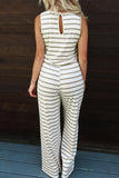 Striped Print Pocketed Sleeveless Jumpsuit