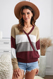 Color Block Deep V Neck Wrap Sweater