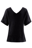 V Neck Button Front Crinkled Blouse