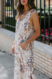 Romantic V-Neck Printed Sleeveless Slit Maxi Dress