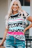 Cow Leopard Striped O-Neck Western Tee