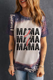 color Bleached MAMA Letter Graphic Short Sleeve T-shirt