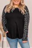 Leopard Raglan Sleeve Waffle Knit Plus Size Top
